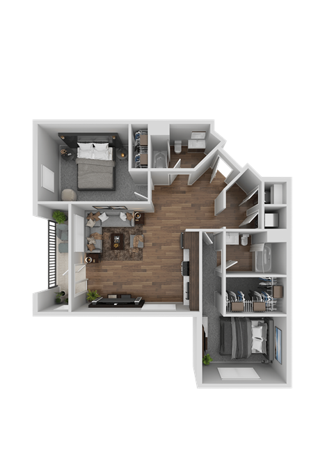 Floor plan for 2 beds, 2 baths, 1373 sqft